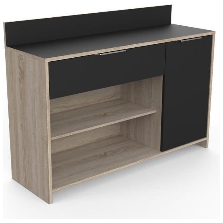Buffet de cuisine - Décor chene brut et noir - Contemporain - 1 porte