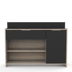 Buffet de cuisine - Décor chene brut et noir - Contemporain - 1 porte - MIKE - L 123 cm