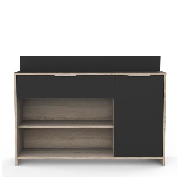 Buffet de cuisine - Décor chene brut et noir - Contemporain - 1 porte