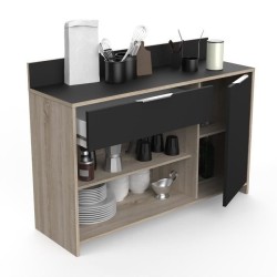 Buffet de cuisine - Décor chene brut et noir - Contemporain - 1 porte - MIKE - L 123 cm