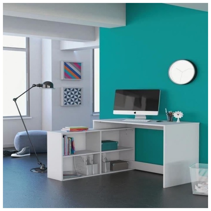 Bureau d'angle Nagano - Panneaux de particules - Blanc mat - L 111,9 x