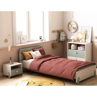 Chambre complete ILIAN : Lit + chevet + commode - Style scandinave - D