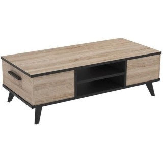 WAYNE Table basse - Décor chene brossé et noir mat - Contemporain -