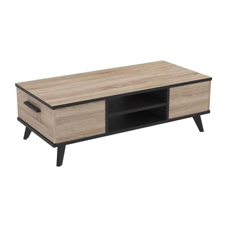 WAYNE Table basse - Décor chene brossé et noir mat - Contemporain - L 106 x P 50,1 cm