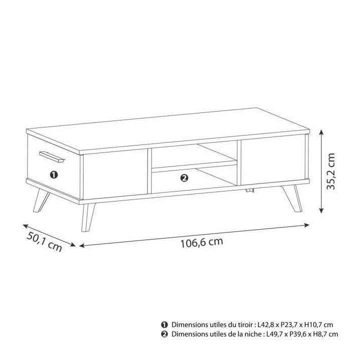 WAYNE Table basse - Décor chene brossé et noir mat - Contemporain -