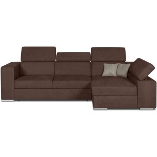 Canapé d'angle droit convertible 4 places - Tissu marron - L 274 x P