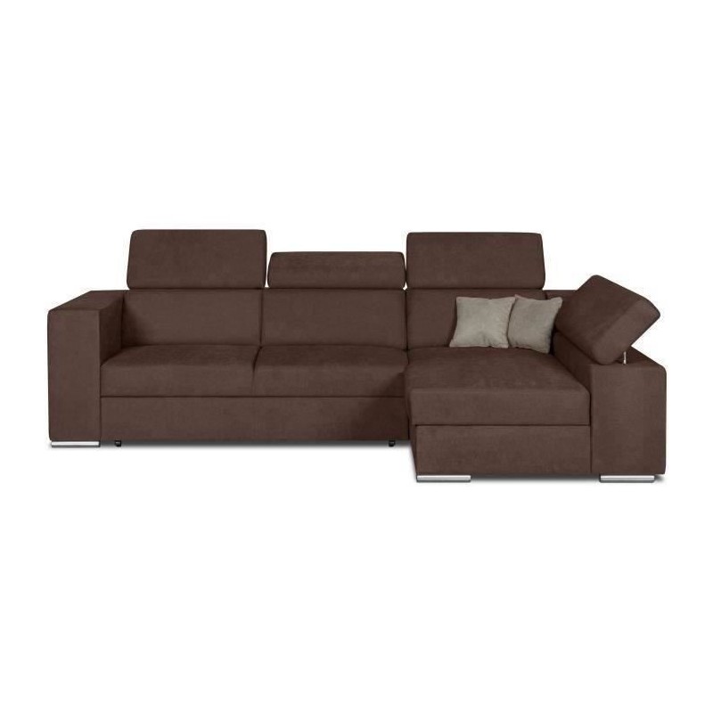 Canapé d'angle droit convertible 4 places - Tissu marron - L 274 x P 180 x H 81 cm - DENVER