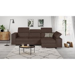 Canapé d'angle droit convertible 4 places - Tissu marron - L 274 x P 180 x H 81 cm - DENVER