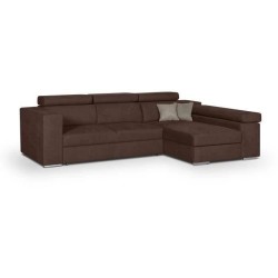 Canapé d'angle droit convertible 4 places - Tissu marron - L 274 x P 180 x H 81 cm - DENVER