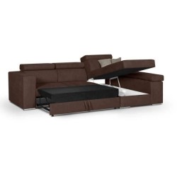 Canapé d'angle droit convertible 4 places - Tissu marron - L 274 x P 180 x H 81 cm - DENVER