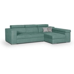 Canapé d'angle droit 4 places convertible + coffre + 2 coussins déco - Tissu vert menthe - L 274 x P 180 x H 81 cm - DENVER