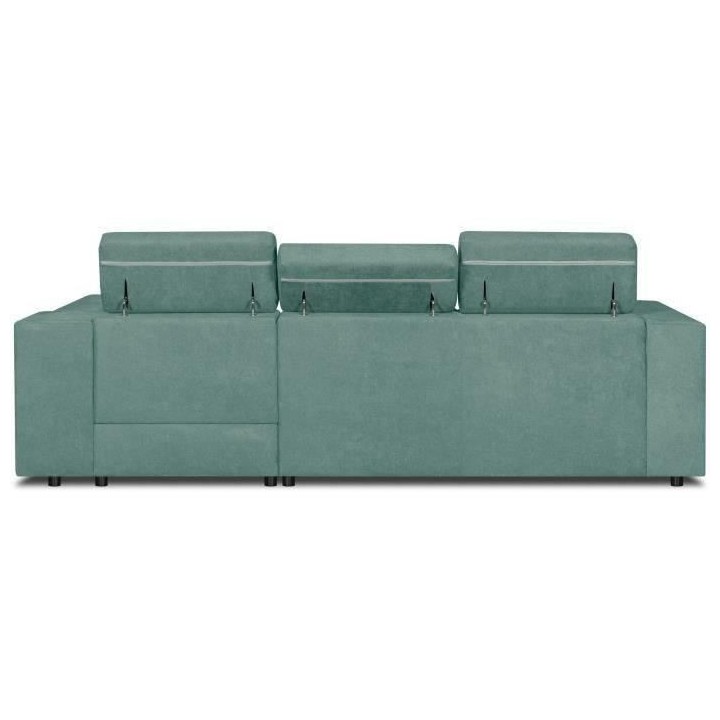 Canapé d'angle droit 4 places convertible + coffre + 2 coussins déco