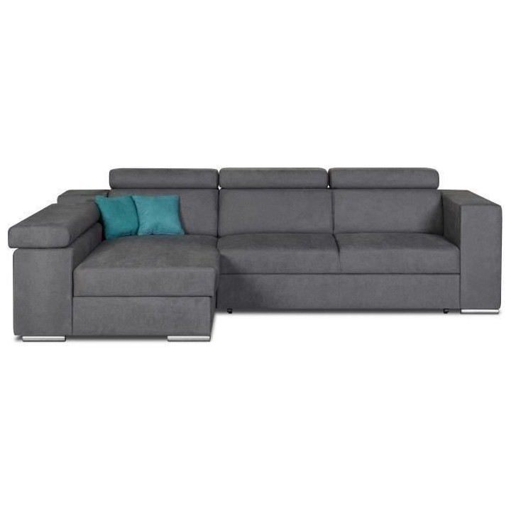 Canapé d'angle gauche 4 places convertible + coffre + 2 coussins déc