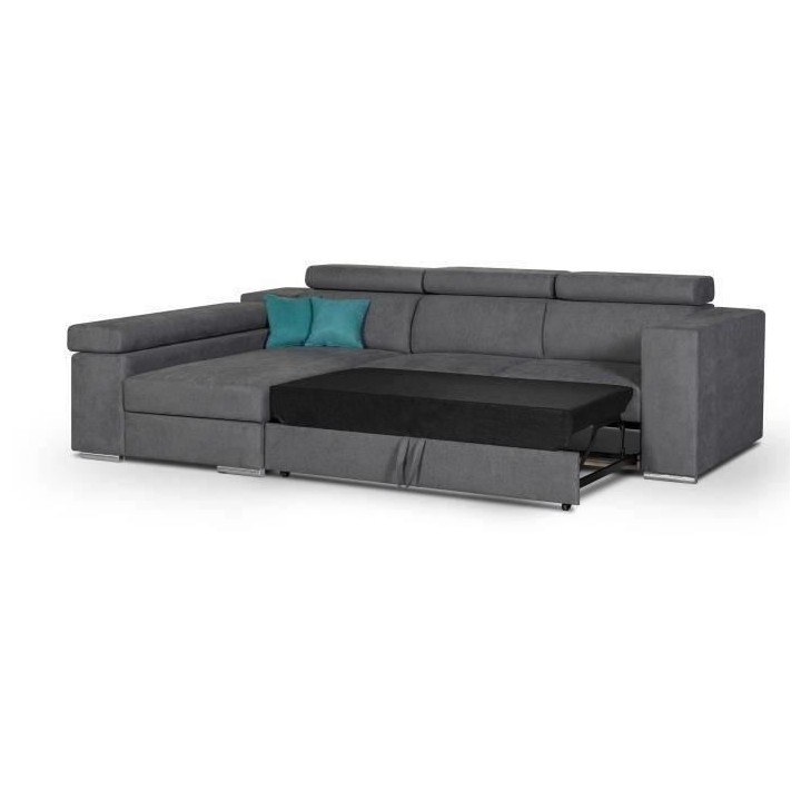 Canapé d'angle gauche 4 places convertible + coffre + 2 coussins déc