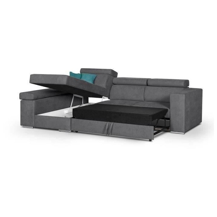 Canapé d'angle gauche 4 places convertible + coffre + 2 coussins déc
