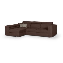 Canapé d'angle gauche 4 places convertible + coffre + 2 coussins déco - Tissu marron - L 274 x P 180 x H 81 cm - DENVER