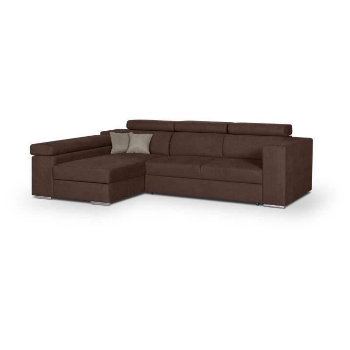 Canapé d'angle gauche 4 places convertible + coffre + 2 coussins déc