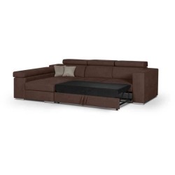 Canapé d'angle gauche 4 places convertible + coffre + 2 coussins déco - Tissu marron - L 274 x P 180 x H 81 cm - DENVER