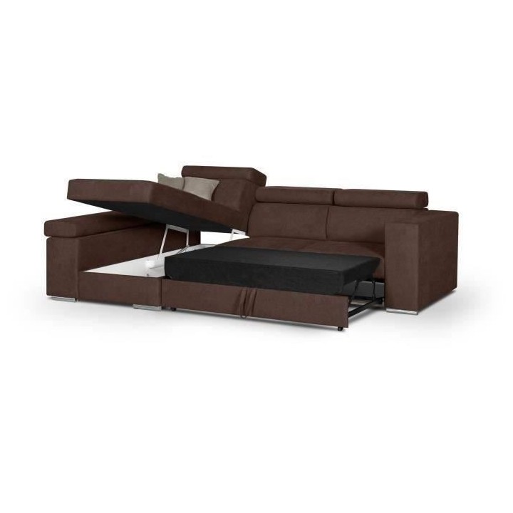 Canapé d'angle gauche 4 places convertible + coffre + 2 coussins déc