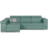 Canapé d'angle gauche 4 places convertible + coffre + 2 coussins déco - Tissu vert menthe - L 274 x P 180 x H 81 cm - DENVER