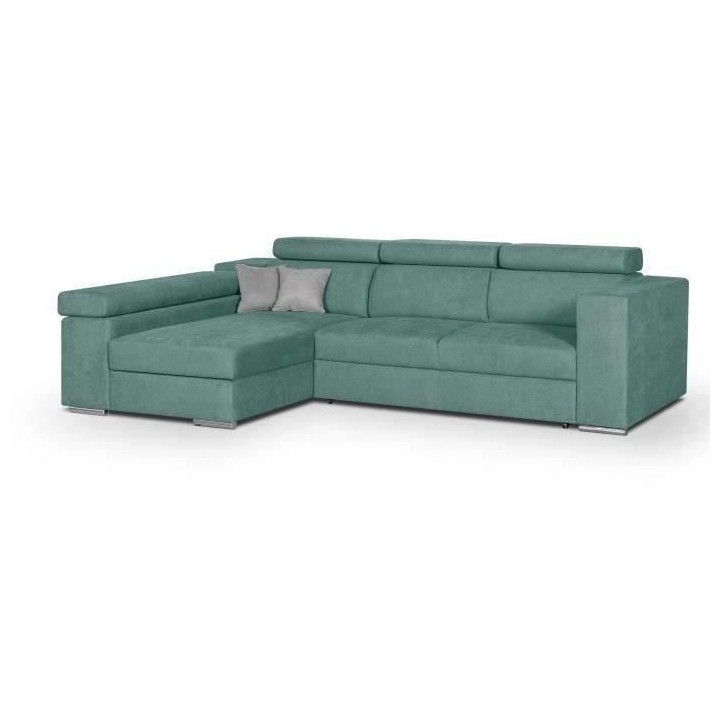 Canapé d'angle gauche 4 places convertible + coffre + 2 coussins déc