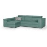 Canapé d'angle gauche 4 places convertible + coffre + 2 coussins déco - Tissu vert menthe - L 274 x P 180 x H 81 cm - DENVER