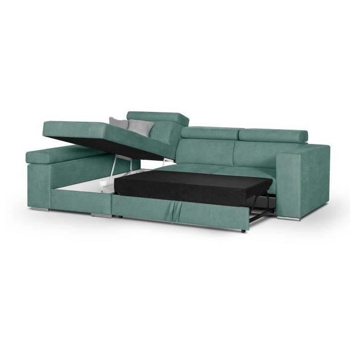 Canapé d'angle gauche 4 places convertible + coffre + 2 coussins déc