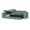 Canapé d'angle gauche 4 places convertible + coffre + 2 coussins déco - Tissu vert menthe - L 274 x P 180 x H 81 cm - DENVER