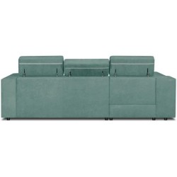 Canapé d'angle gauche 4 places convertible + coffre + 2 coussins déco - Tissu vert menthe - L 274 x P 180 x H 81 cm - DENVER