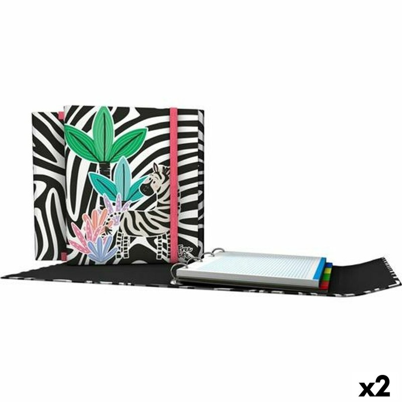 Reliure à anneaux Grafoplas Carpeplús Free Life Zebra Blanc/Noir A4 (2 Unités)