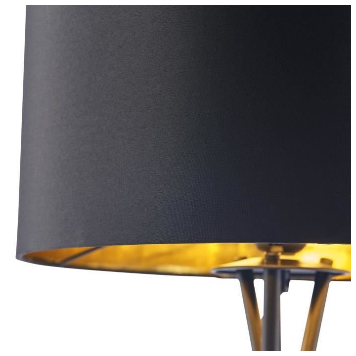MIKADO - Lampadaire Trépied Métal Noir - Abat jour tissu Noir et dor