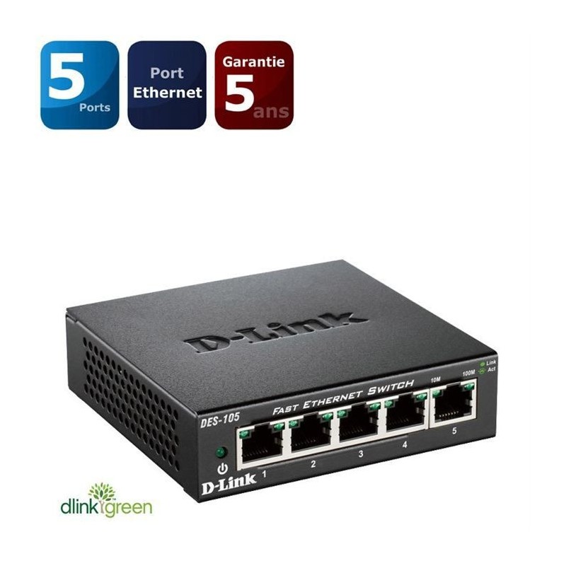 D-Link DES 105 Switch 5 ports boîtier métal