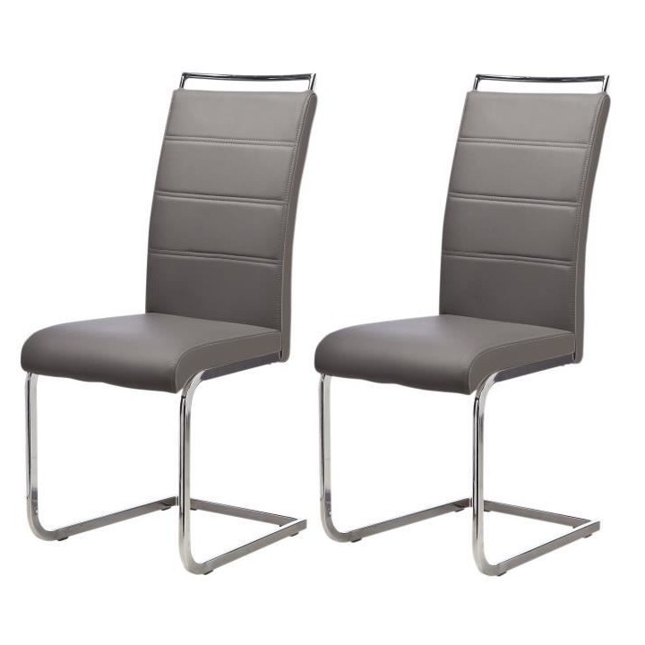 DYLAN Lot de 2 chaises de salle a manger - Simili gris - Contemporain