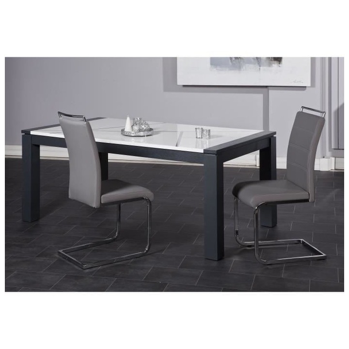 DYLAN Lot de 2 chaises de salle a manger - Simili gris - Contemporain