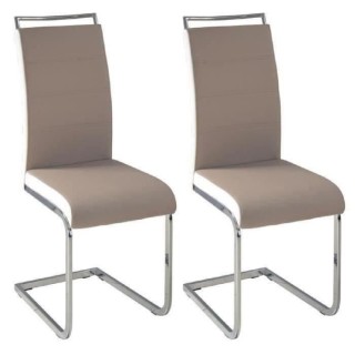 DYLAN Lot de 2 chaises de salle a manger - Simili taupe et blanc - Con