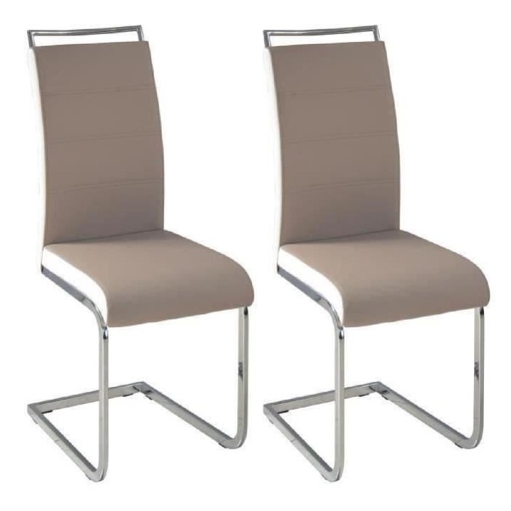 DYLAN Lot de 2 chaises de salle a manger - Simili taupe et blanc - Con