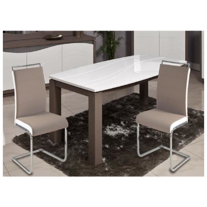 DYLAN Lot de 2 chaises de salle a manger - Simili taupe et blanc - Con