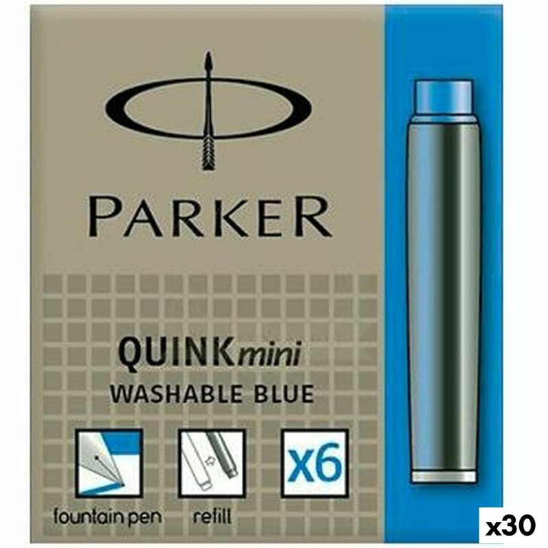 Recharge d’encre de stylo plume Parker Quink Mini 6 Pièces Bleu (30 Unités)