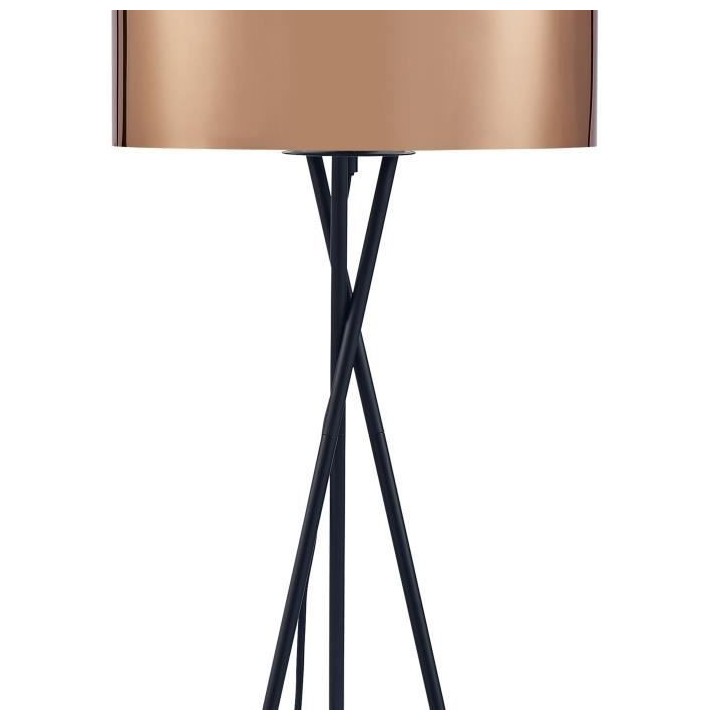 MIKADO - Lampadaire Trépied Métal Noir - Abat jour Cuivre et Chromé