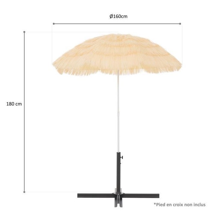 Parasol droit de plage HAWAII - Ø160cm x H.180 cm - Structure acier B