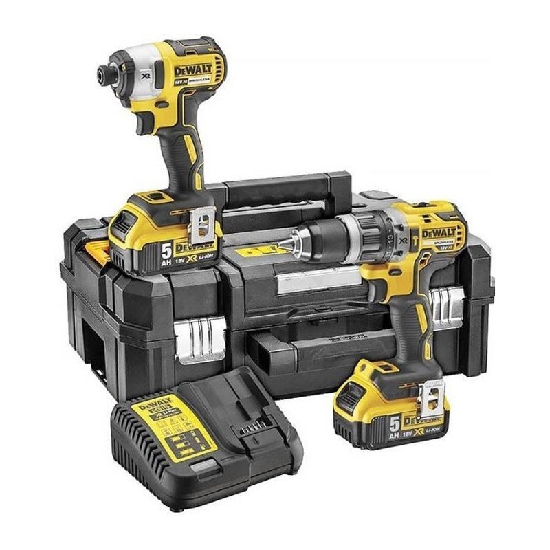 DEWALT Perceuse visseuse a percussion DCK266P2T - Visseuse a chocs - 2 batteries 5 Ah Li-ion - Coffret Tstak