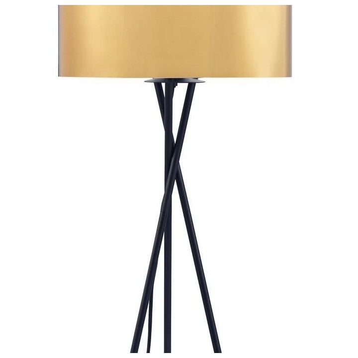 MIKADO - Lampadaire Trépied Métal Noir - Abat jour Doré et Chromé