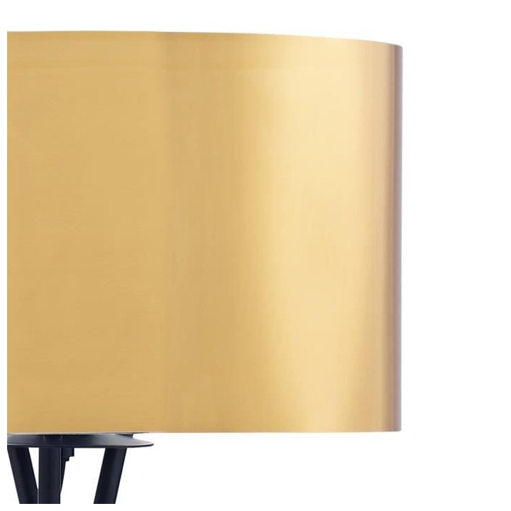 MIKADO - Lampadaire Trépied Métal Noir - Abat jour Doré et Chromé