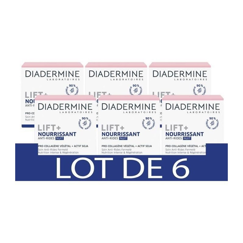 DIADERMINE Lift+ Nourrissant - Creme de Nuit Visage Anti-Rides Ultra Fermeté - 50 ml - Lot de 6