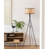 MIKADO - Lampadaire Trépied Métal Noir - Abat jour Imitation Cannage Noir - Diam 34 x H 140 cm