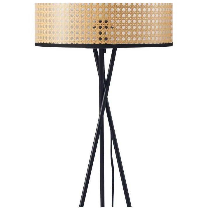 MIKADO - Lampadaire Trépied Métal Noir - Abat jour Imitation Cannage