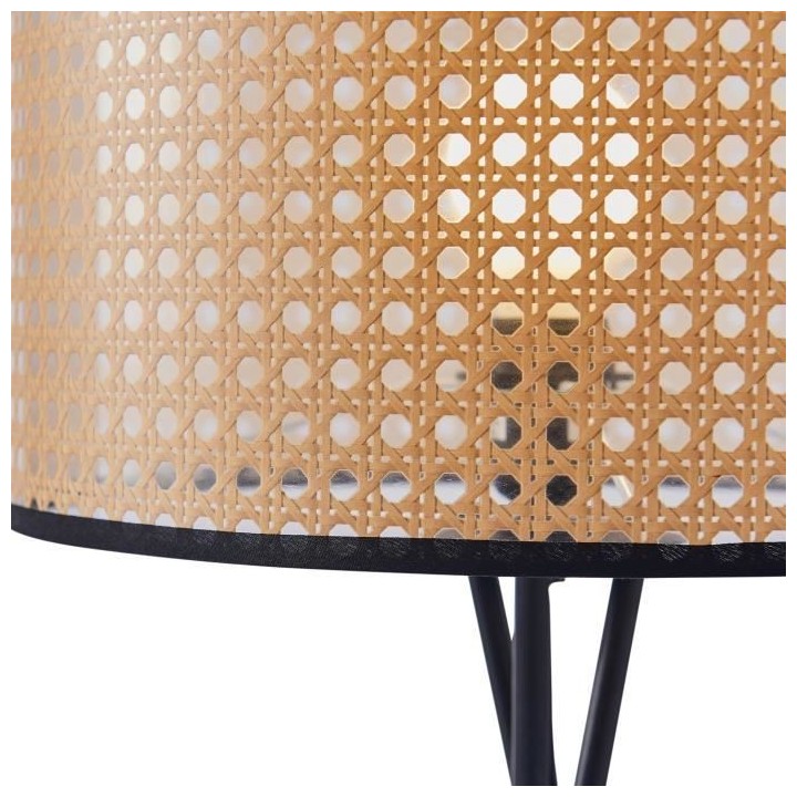 MIKADO - Lampadaire Trépied Métal Noir - Abat jour Imitation Cannage