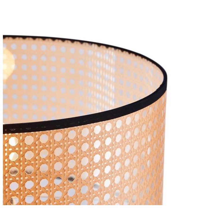 MIKADO - Lampadaire Trépied Métal Noir - Abat jour Imitation Cannage