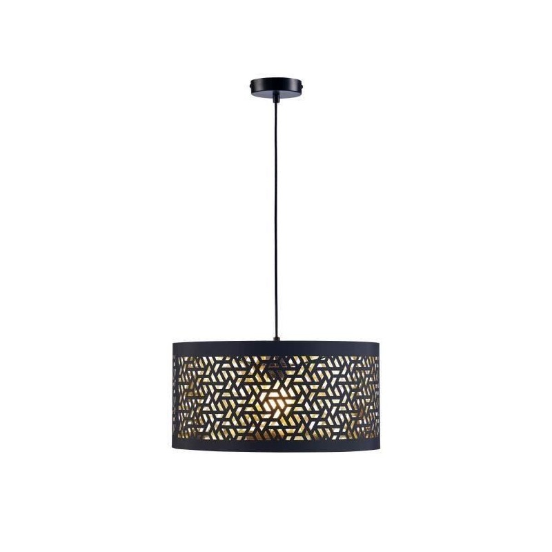 Suspension - Métal et tissu - 40 x H 140 cm - Noir Perforé et Doré - MIKADO