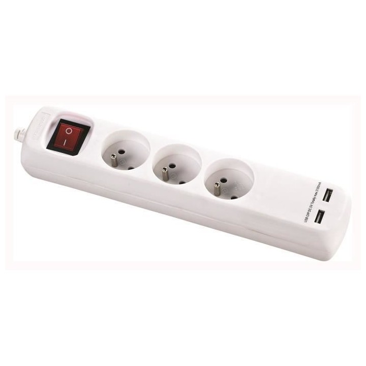 VOLTMAN Bloc multiprise 3 prises et 2 ports USB